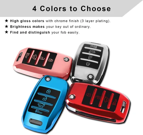Miniatura 6 de QBUC para funda de llavero de KIA con llavero para 2013 2014 2015 2016 2017 Kia Sorento Sedona Soul Rio etc (Llavero plegable/doblado)(Azul)