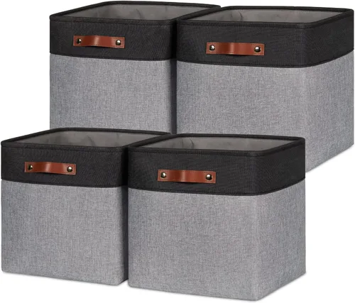 HNZIGE Cestas de almacenamiento de 13 x 13 x 13 pulgadas (paquete de 4) cubos grandes de tela para estantes, cubos de almacenamiento para regalo con