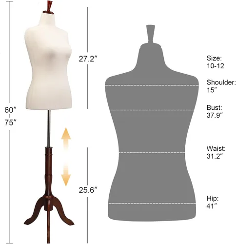 Miniatura 2 de Bonnlo Forma de Vestido Femenino Mejorada, Cuerpo de Maniquí Torso con Soporte de Madera de Caucho Ajustable para Exhibición de Vestidos y Joyas