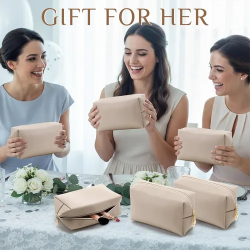 Miniatura 6 de Sanwuta 9 bolsas de maquillaje a granel de poliuretano con doble cremallera, bolsa de cosméticos, artículos de tocador de maquillaje, bolsa pequeña