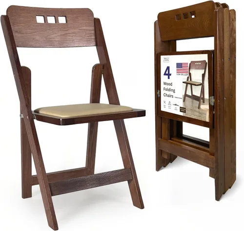 Miniatura 10 de Silla plegable de madera con asiento acolchado, asientos comerciales apilables para eventos en interiores y exteriores, fiestas, bodas, banquetes
