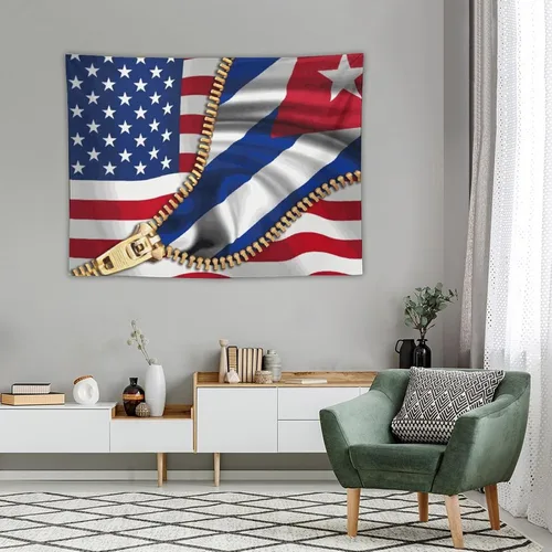 Miniatura 4 de Tapiz de bandera estadounidense y bandera cubana para dormitorio, tapices negros para colgar en la pared, manta para hombres y mujeres, fiesta