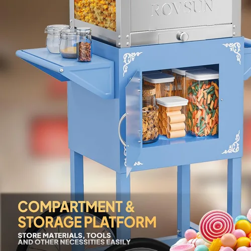 Miniatura 5 de ROVSUN Máquina de palomitas de maíz con carrito, ruedas y hervidor de 8 onzas que hace hasta 32 tazas, certificada ETL, máquina de palomitas de maíz