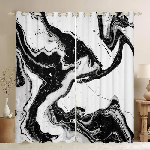 Miniatura 32 de Feelyou Cortinas abstractas para dormitorio, sala de estar, cortinas opacas de oscurecimiento negro y azul, con estampado de mármol, 2 paneles de 38