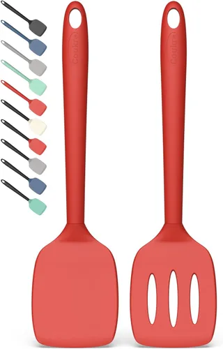 Miniatura 13 de Coukre Juego de 2 espátulas de silicona, resistentes a altas temperaturas, libres de BPA, espátulas de cocina, volteadoras sólidas y ranuradas
