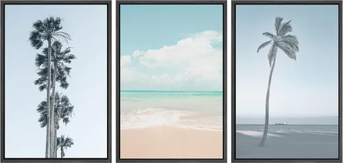 Miniatura 51 de SIGNWIN Lienzo enmarcado para pared, vista aérea de palmeras tropicales en un cielo azul, fotografía del océano costero, arte moderno, panorámico