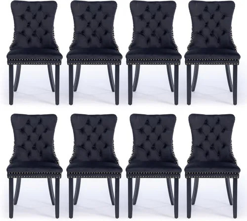 Miniatura 148 de Juego de 2 sillas de comedor tapizadas de terciopelo, sillas laterales de cocina de estilo moderno con ribete de cabeza de clavo y patas de madera