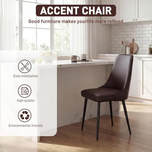 Miniatura 8 de Sillas de comedor de piel sintética, modernas y tapizadas, sillas de cocina, sillas auxiliares de cena con respaldo curvado y patas de metal