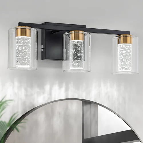 Miniatura 30 de SineRise Lámpara de tocador dorada de 3 luces con 3 modos de color (3000K/4000K/6000K), Accesorio de luz LED para baño con protección ocular, Luz