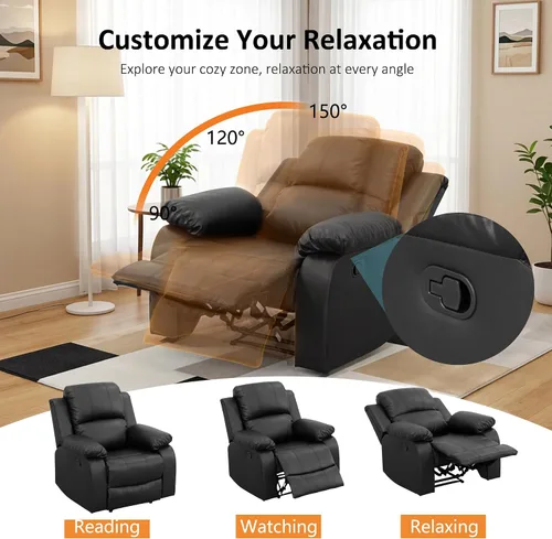 Miniatura 3 de Faux Leather Manual Recliner Sofa Set, 3 Piece Living Room Furniture Set, Loveseat Reclining Couch and 2 Recliner Chairs for RV Home Theater (Black)