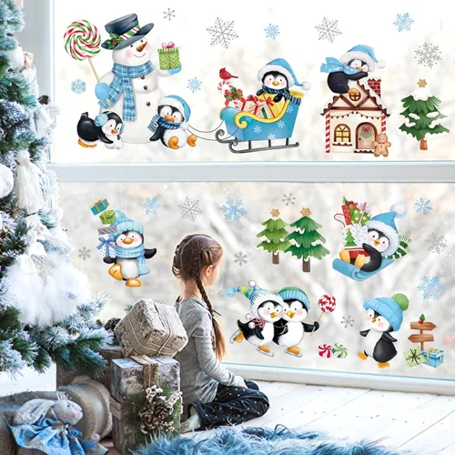 Miniatura 12 de Wondever Pegatinas de pared de camiones rojos - Gnomos, árbol de Navidad, calcomanías de arte para ventana para fiesta, decoración navideña