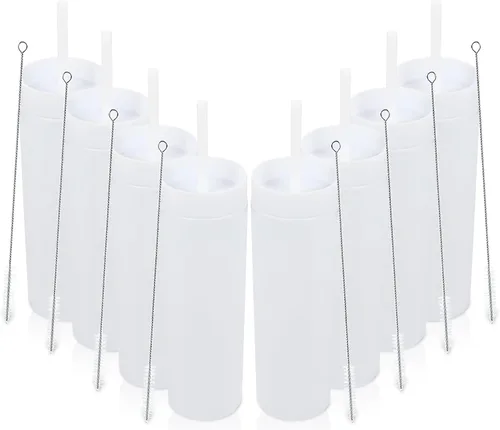 Miniatura 30 de Volhoply Vaso delgado de plástico de 16 onzas con tapa y pajita, paquete de 4 unidades, vasos aislados de doble pared de acrílico mate, sin BPA