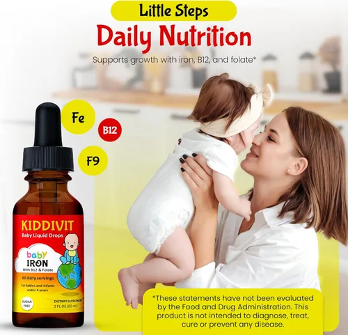 Miniatura 2 de Gotas líquidas de hierro para bebés con vitamina B12 y folato, suplemento suave de soporte de hierro, 60 porciones diarias, fibra prebiótica