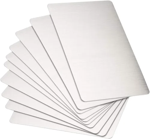 Miniatura 13 de uxcell Tarjeta de metal en blanco de 3.150 x 1.575 x 0.016 in, placa de acero inoxidable 201 cepillado para bricolaje impresión láser grabado negro