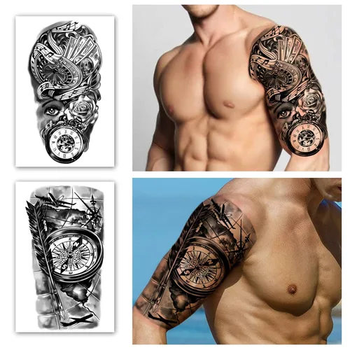 Miniatura 5 de Tatuajes temporales impermeables de brazo completo 8 hojas y tatuaje de medio brazo y hombro 8 hojas, calcomanías de tatuajes extra grandes Verde