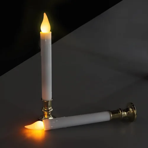 Miniatura 7 de FURORA LIGHTING Velas LED cónicas blancas con soportes dorados, paquete de 2 con temporizador de 5/19, elegante brillo sin llama para decoración