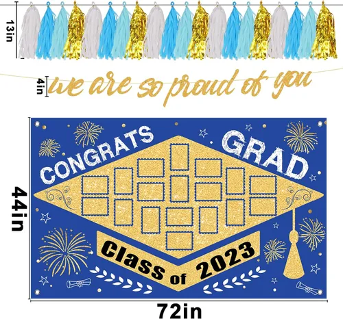 Miniatura 3 de Decoraciones para fiestas de graduación 2023, juego de 60 piezas: telón de fondo grande para foto, caja de tarjetas de graduación, palos de centro