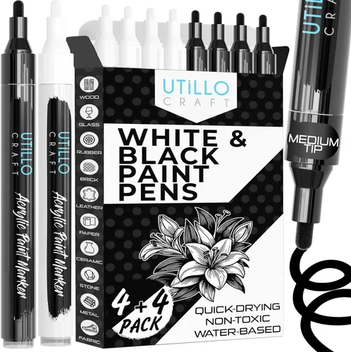 Miniatura 20 de Utillo Craft Bolígrafo de pintura negra (paquete de 3) marcadores de pintura negra mediana para metal, tela, madera, vidrio, papel, plástico, roca