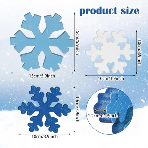 Miniatura 2 de Bucherry 3 Piezas Decoración de Copos de Nieve de Madera de Invierno Letreros de Mesa de Copos de Nieve de Invierno Rústicos Bloques de Madera