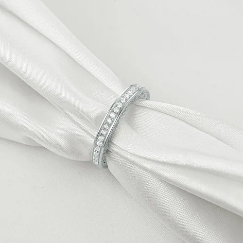 Miniatura 5 de Newshe Jewellery Banda de Boda Apilable Anillos de Compromiso de Circonita Cúbica para Mujeres Plata de Ley 925 Eternidad Aniversario Nupcial