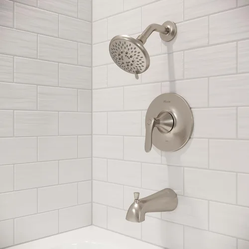 Miniatura 6 de Pfister Weller - Juego de grifo de bañera y ducha de un solo mango con cabezal de ducha multifunción y boquilla de bañera, acabado de níquel Níquel