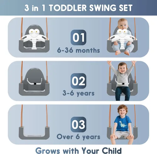 Miniatura 2 de Juego de columpios 3 en 1 para niños pequeños, columpio para bebé con cinturón de seguridad, para interiores y exteriores, asiento de columpio