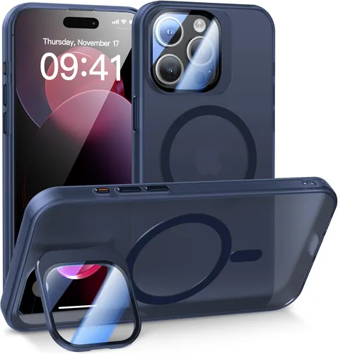 Meifigno Window Mag Series - Funda diseñada para iPhone 15 Pro, soporte de cámara integrado y compatible con MagSafe, parte trasera mate translúcida