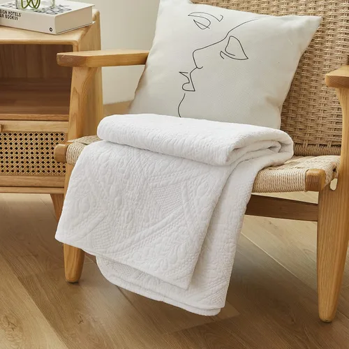 Miniatura 3 de Brandream Manta blanca de algodón para cama, sofá, funda de cama, manta decorativa sólida de 47 x 60 pulgadas