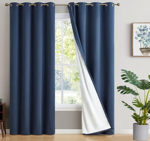 Miniatura 15 de HLC.ME - Cortinas con forro que no deja pasar la luz con doble capa gruesa, cortina con ojales con aislamiento térmico y ahorro de energía para Gris