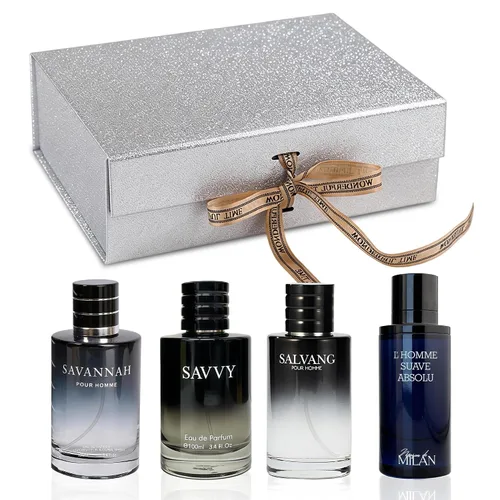 Miniatura 19 de A CENTER Set de regalo de colonia para hombre, 4 x 3.4 onzas líquidas, perfume de lujo con caja de presentación premium, regalo perfecto para el día