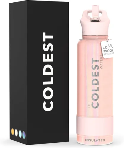Miniatura 54 de Coldest - Botella para agua con tapa que incluye pajilla, térmica y metálica (acero inoxidable), para hombres y mujeres, color morado