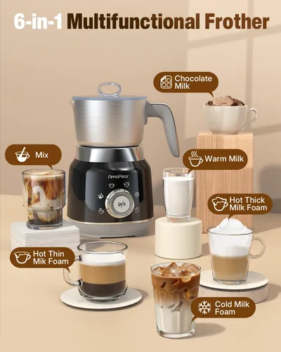 Miniatura 2 de Espumador de leche y vaporizador, máquina de espuma eléctrica 6 en 1 para café, calentador de leche de 16.9 oz/16.9 fl oz para latte, macchiato