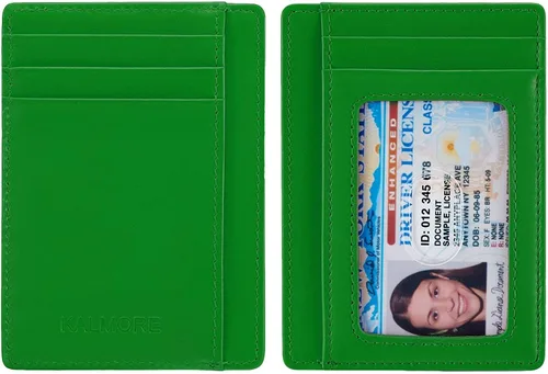 Miniatura 5 de KALMORE - Cartera de piel auténtica con bolsillo frontal y ventana de identificación