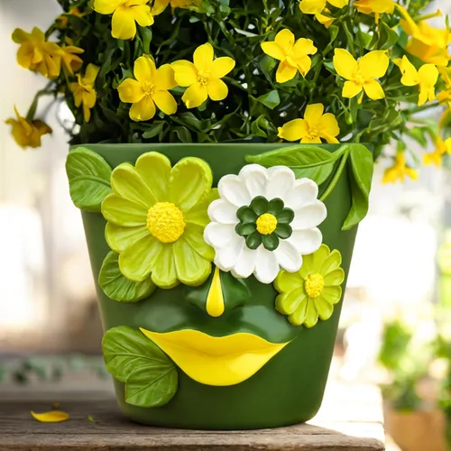 Miniatura 8 de GUGUGO Macetas únicas de cara para plantas, coloridas y lindas macetas para suculentas con drenaje, macetas abstractas de cabeza de arco iris