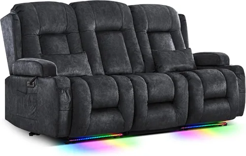 Miniatura 17 de TUNYI Sofá Reclinable Eléctrico Loveseat con Masaje y Calor, Asientos de Cine en Casa con Consola, Sofá Reclinable RV Loveseat con USB/Toma