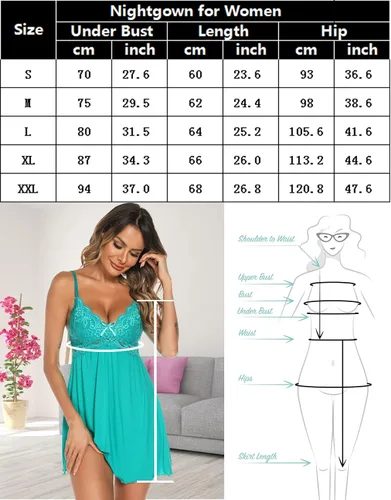 Miniatura 6 de klier Camisón para mujer Modal Chemise Lencería Camisón Completo Slips Lace Sleep Dress