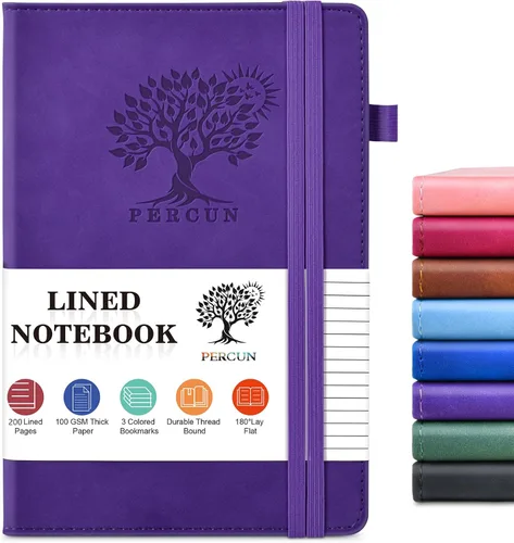 Miniatura 20 de PERCUN Cuaderno rayado para hombres y mujeres, 160 páginas con rayas universitarias para escribir, cuadernos A5 de cuero de tapa dura para el Marrón