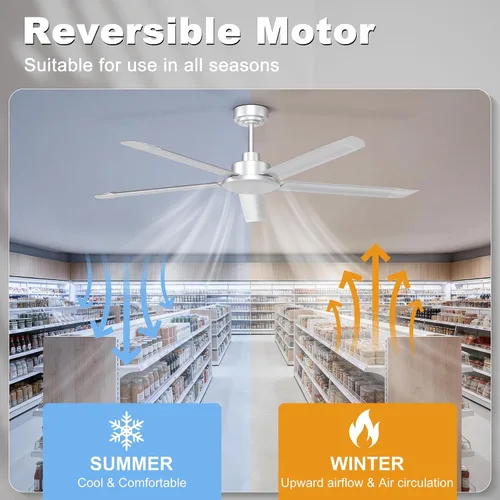 Miniatura 6 de Ohniyou Ventilador de techo de 60 pulgadas sin luz, ventilador de techo industrial plateado con control remoto/aplicación, aspas de aluminio, motor