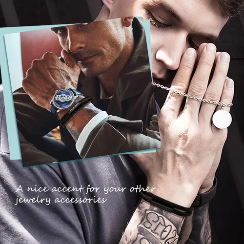Miniatura 6 de Hisatan Pulsera de cuerda personalizada para hombre, cuerda trenzada náutica, con ojo de tigre y ágata negra, regalo para hombres y mujeres