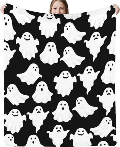 Miniatura 2 de Jbralid Manta de Halloween divertida con fantasma, lindo y espeluznante de Halloween, manta de franela ligera y acogedora para dormitorio, sala