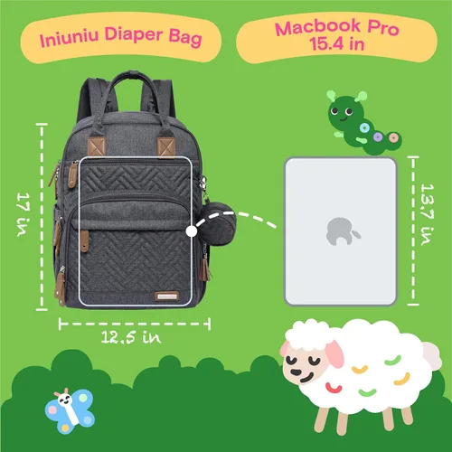 Miniatura 7 de iniuniu Mochila para pañales, kit 4 en 1, bolsas de bebé unisex grandes para niños y niñas, mochila de viaje impermeable con bolsa para pañales