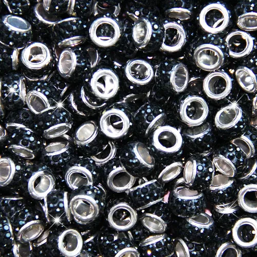 60 Piezas Cuentas Espaciadoras de Diamantes de Imitación con Agujero Grande Cuentas Espaciadoras Negras Europeas para Manualidades Cuentas Grandes