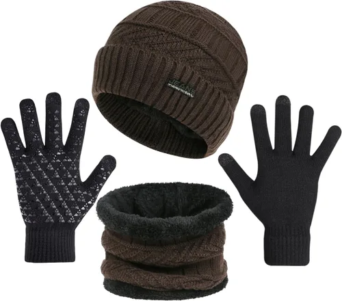 3-Pieces Winter Beanie Hats, Scarf and Touch Screen Gloves Set for Men and Women, Warm Knit Cap Set