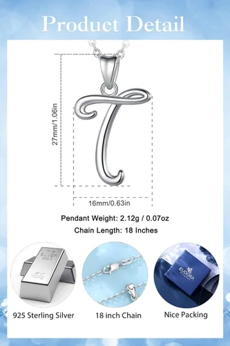 Miniatura 104 de EUDORA Collares de plata esterlina con inicial para mujer, regalos clásicos de 26 letras sin cuello para niñas, hermana, madre hija, cadena de 18