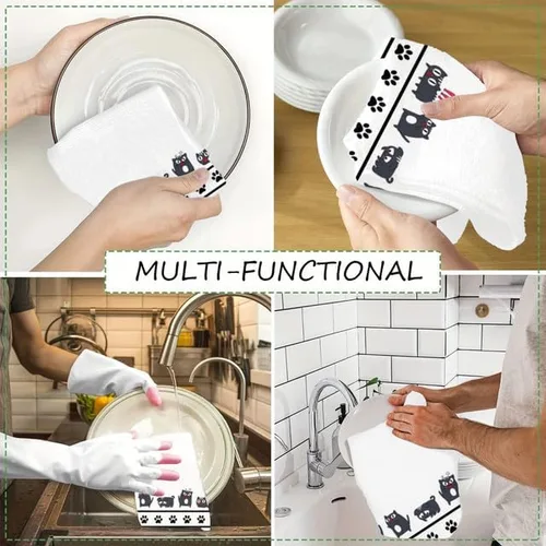 Miniatura 4 de Divertidas toallas de cocina para gatos, toallas de mano con patas de gato, paño de microfibra de secado rápido para cocina, toallas de mano