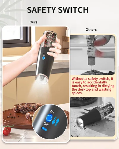 Miniatura 2 de CIRCLE JOY Juego de molinillo eléctrico recargable de sal y pimienta con luz LED, no necesita batería, grosor ajustable, recipiente lavable de 4.6