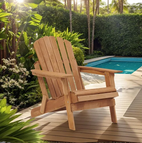 Miniatura 8 de Silla Adirondack plegable de madera para exteriores con respaldo y tabla de asiento premontados, capacidad de 330 libras, silla de madera de gran