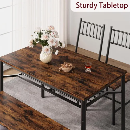 Miniatura 4 de IDEALHOUSE Juego de mesa de comedor para 4, mesa de cocina y 2 sillas con banco de almacenamiento, juego de mesa de cocina rectangular de 47.2