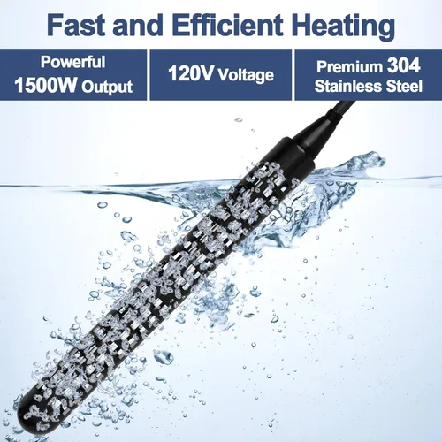Miniatura 2 de Calentador de agua de inmersión portátil de 1500 W 120 V con termostato ajustable y enchufe GFCI, calentador de piscina sumergible para piscinas