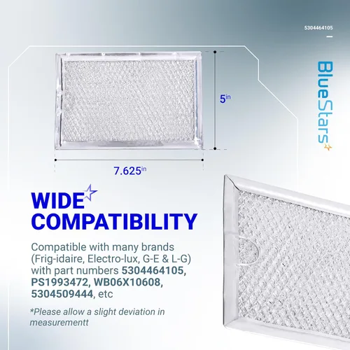 Miniatura 2 de BlueStars WB06X10608 5304464105 Filtro de grasa para microondas 5 x 7-5/8 pulgadas de repuesto - Compatible con microondas Frigi.daire GE